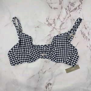 J Crew Swim Top 42D Blue Gingham Underwire Bikini Ruffle Seersucker BE750